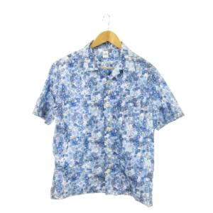 半袖シャツ 開襟 オープンカラー 総柄 花柄 2 M 青 ブルー /MN14