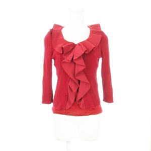 SHUZO アンサンブル リブニットカーディガン 七分袖 カットソー ノースリーブ フリル ストレッチ