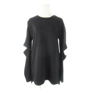 カットソー ラウンドネック 長袖 スリーブカットデザイン F 黒 ブラック /CK18