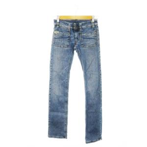 デニムパンツ ジーンズ ストレート ローライズ ウォッシュ加工 ロゴ 刺繍 24 青 ブルー /MN19