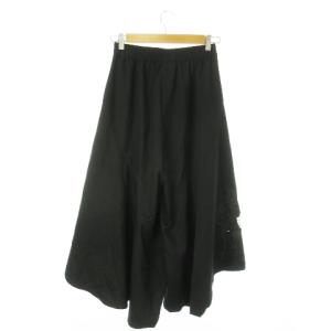 ScoLar ワイドパンツ スカーチョ ヘムライン レース 刺繍 時計 蝶々 百合 花柄 ウエストゴム M 黒 ブラック