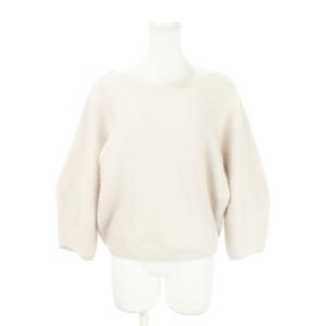 ニット セーター ラウンドネック 七分袖 ウール ふわふわ S グレージュ /AH13