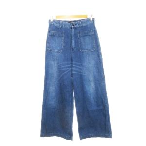 デニムパンツ ジーンズ ワイド ストレート ハイウエスト ポケットデザイン S 青 ブルー /AH19