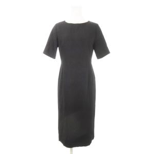 ワンピース ミモレ ロング 半袖 無地 シンプル 7 黒 ブラック /AH24