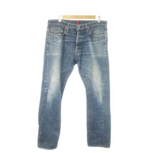710 デニムパンツ ジーンズ ストレート ボタンフライ ウォッシュ加工 黄耳 セルビッチ 36 青 ブルー