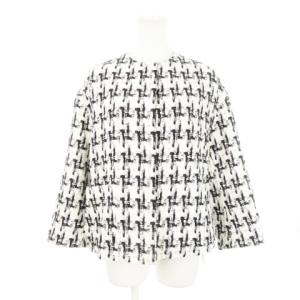 ノーカラージャケット ツイード 総裏地 チェック 総柄 7 白 ホワイト /AH21