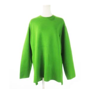 ニット セーター クルーネック 丸首 長袖 ウール サイドスリット M 緑 グリーン ライム /CK25