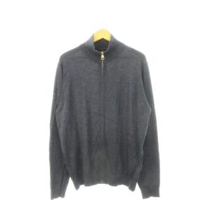 ニットカーディガン ジップアップ スタンドカラー 長袖 ウール XL 紺 ネイビー グレー /AH24