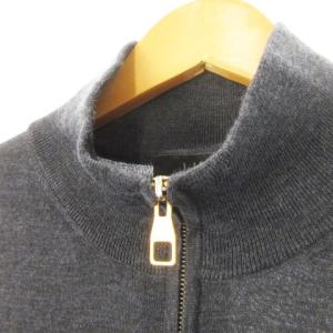 dunhill ニットカーディガン ジップアップ スタンドカラー 長袖 ウール XL 紺 ネイビー グレー /AH24