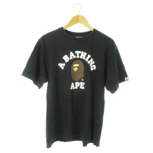 半袖Tシャツ クルーネック コットン プリント ロゴ L 黒 ブラック /AO7