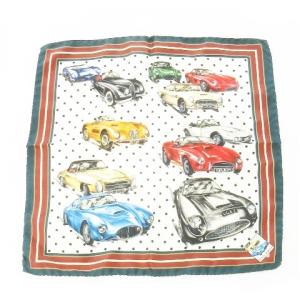 ALTA SARTORIA スカーフ スクエア シルク 絹 ドット クラシックスポーツカー柄 緑 グリーン