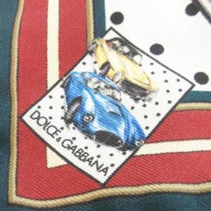 DOLCE&GABBANA ALTA SARTORIA スカーフ スクエア シルク 絹 ドット クラシックスポーツカー柄 緑 グリーン