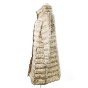 DoCLASSE Do CLASSE ダウンコート スタンドカラー ロング 軽量 プリントニット柄 ロゴ刻印ボタン 大きいサイズ XXL 茶