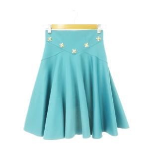 COLLECTION スカート サーキュラー フレア ひざ丈 ストレッチ エンブレムパーツ 40 M 水色