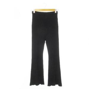ニットパンツ フレア レギンス リブ ストレッチ ミックス シルク混 絹 36 S チャコール グレー