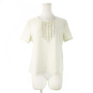 カットソー ニット ラウンドネック 半袖 フリル ラメ 大きいサイズ 13 グレー /CK14