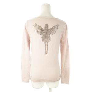 ニット セーター Vネック 長袖 スタッズ 装飾 羽 シアー S ピンク /AO15
