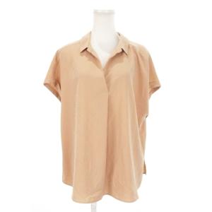 スキッパーシャツ ブラウス 半袖 タック シャリ感 ストレッチ 大きいサイズ 42 XL サーモンピンク