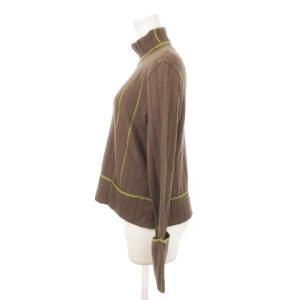 Leilian タートルニット セーター 長袖 ウール バイカラーライン ワンポイント 11 茶 ブラウン /AH5