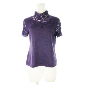 カットソー ニット ハイネック 半袖 レース編み ビーズ ラメ 11 紫 パープル /CK28