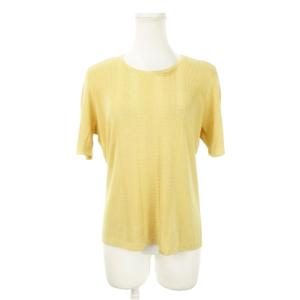 サマーニット セーター ラウンドネック 半袖 シルク 絹 ストレッチ 11 黄 イエロー /AH28