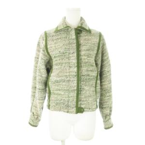 SUNCY MAX MARA ツイードジャケット ステンカラー ジップアップ ライン 緑 グリーン /AO3