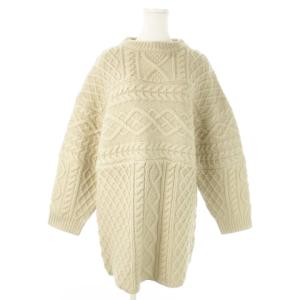 チュニック ワンピース ニット クルーネック 長袖 ケーブル編み F ベージュ /AO8