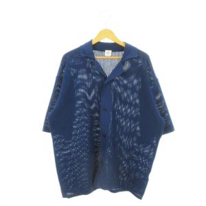 半袖シャツ ニット 開襟 オープンカラー オーバーサイズ L 青 ブルー /MN10