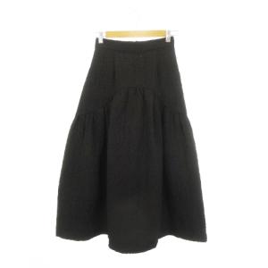 ふくれジャガードボリュームスカート フレア ロング 切替 1 L 黒 ブラック FWFS231030 /MN18