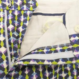 23区 × ラジュ RAJU パンツ クロップド カプリ ストレッチ 総柄 大きいサイズ 44 XXL 青 ブルー