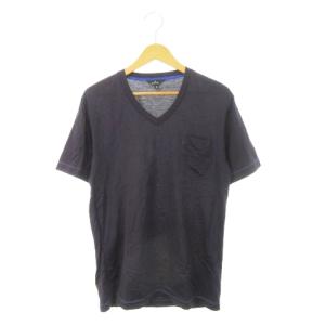 半袖Tシャツ Vネック ステッチ ポケット コットン M 紺 ネイビー /AH15