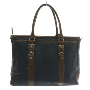 MEN'S BIGI ビジネスバッグ ショルダー 2WAY ナイロン レザー 千鳥格子柄 ロゴ 紺 ネイビー 茶色 ブラウン