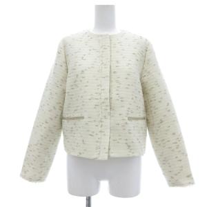 24年 タグ付き ミックス ツイード ノーカラージャケット リネン混 7 アイボリー /UO GY04