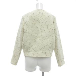 INED 24年 タグ付き ミックス ツイード ノーカラージャケット リネン混 7 アイボリー /UO GY04