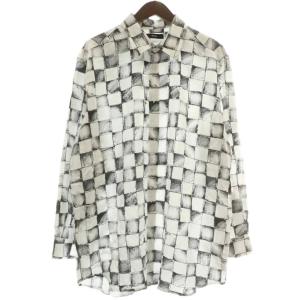 近年モデル シャツ 長袖 チェック柄 総柄 XXL 黒 ブラック 白 ホワイト /XZ GY01