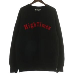 × ハイタイムズ HIGH TIMES トレーナー スウェット 長袖 クルーネック ロゴ 刺繍 L 黒