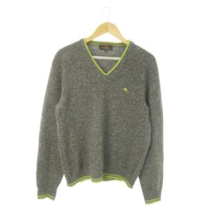 ニット セーター Vネック 長袖 ライン ロゴ刺繍 M グレー /MQ GY42