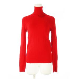ニット セーター ハイネック 長袖 フロントリブ 切替 ウール 薄手 S 赤 レッド /CK23 GY99