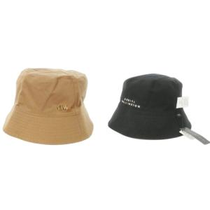 バケットハット リバーシブル コットン ロゴプレート ロゴ刺繍 ワンポイント 63cm 茶 ブラウン 黒
