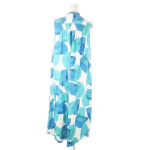 BALLSEY ロングワンピース ノッチネック ノースリーブ リボン 総柄 36 S 緑 グリーン /AO20 GY99