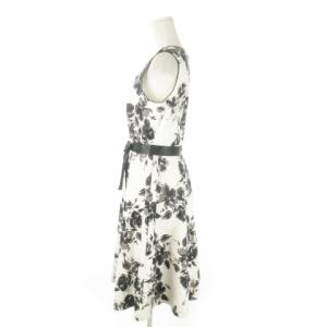 LAURA ASHLEY ミモレ丈ワンピース ロング Vネック ノースリーブ 花柄 総柄 リボン 12 L 白 ホワイト /AO21