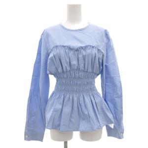 レイヤードライクビスチェブラウス シャツ 長袖 シャーリング フリル サンプル品 サックスブルー /GV