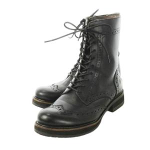 ウイングチップブーツ ショート レザー 革 メダリオン レースアップ 24.0cm 黒 ブラック /CK9