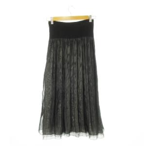 Leilian ギャザースカート ロング シアー オーガンジー ウエストギャザーゴム 透け感 エアリー 9 黒 ブラック