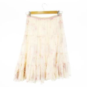 TSUMORI CHISATO シルクティアードスカート ミモレ ロング 絹 シアー 透け感 プリント 花柄 切替 フリル 2 M ピンク