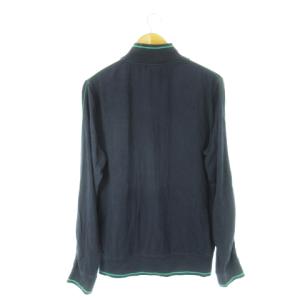 Calvin Klein ダブルジップジャケット スタンドカラー ライン 薄手 ロゴ L 紺 ネイビー 緑 グリーン /CK2 GY99