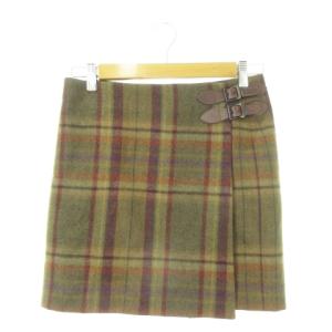 ラップスカート タイト ミニ ウール ベルト チェック 総柄 7 茶 ブラウン /AH19 GY99
