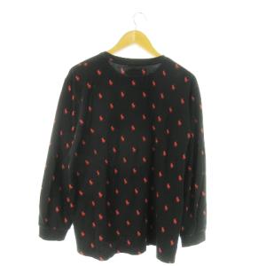 POLO RALPH LAUREN Tシャツ カットソー ロンT ラウンドネック 長袖 コットン ポニーロゴ 総柄 LL 黒 ブラック /AO13