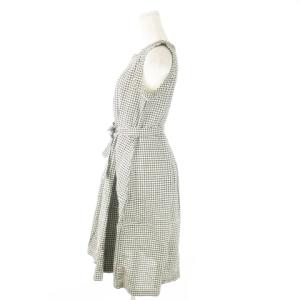 S Max Mara ワンピース ロング ノースリーブ 麻 リネン タック ギンガムチェック 総柄 ウエストマーク 36 S
