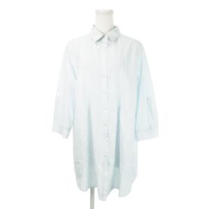 シャツワンピース ミニ 七分袖 ピンタック ロゴ刺繍 46 L 水色 ライトブルー /MN19 GY99